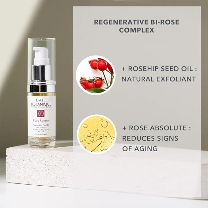 Baie Botanique Anti-Aging Facial Oil 15ml - Rose Absolute, Camelia, Borage, Evening Primrose, Abyssinian & Amla Oil - 100% Natural, 90% Organic