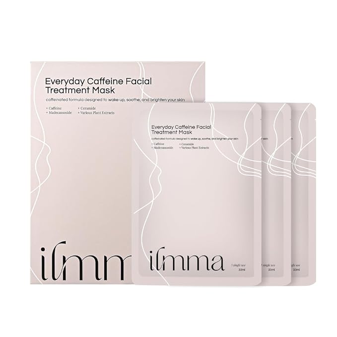 Everyday Caffeine Facial Treatment Mask - Caffeinated Formula with Ceramide, Plant Extracts, Cypress Essential Oil Ultra-Rich Formula, Men & Women Face Masks, All Skin Types (3 Sheets)