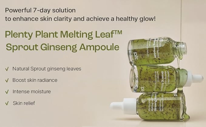 Plentyplant 65.7% Sprout Ginseng | Korean Serum with Melting Sprout Ginseng Leaf | Ginseng Extract Essence with Hyaluronic Acid, Peptides, Niacinamide | Face Serum for relief