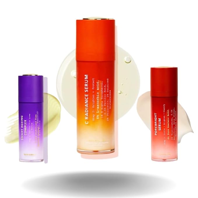 TRUTH & BEAUTY Advanced Skincare Combo: Porebright, C Radiance, & Smart Ageing Complex Serums for Radiant, Brightening, Even Tone Serum for All Skin Types (35, 30x2 ML)