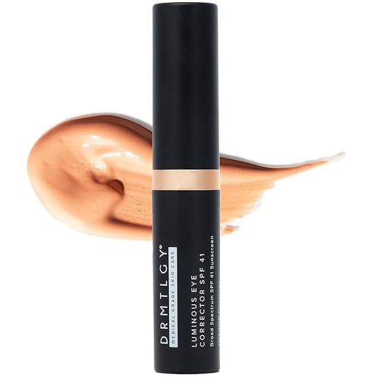 DRMTLGY Luminous Eye Corrector SPF 41, Under Eye Color Corrector for Dark Circles, Anti-Aging Tinted Eye Cream, Hydrating Eye Serum with Peach Undertone FSA/HSA Eligible, Tan