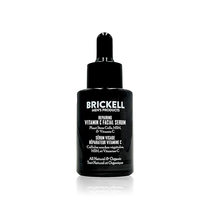 Brickell Men's Anti Aging Vitamin C Serum For Face, Repairing Night Facial Serum for Men, Natural and Organic Hyaluronic Acid Serum For Face to Diminish Wrinkles and Reduce Redness, 1 Ounce, Scented