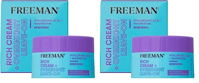 Freeman Restorative Moisturizing & Repairing Rich Cream + Overnight Leave-On Treatment, For Dull & Tired Skin, Infused With Magnesium & Hyaluronic Acid To Hydrate, 1.7 fl.oz./ 50 mL Jar (Pack of 2)