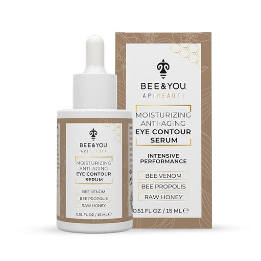 BEE and YOU Eye Serum, Anti Aging, Anti Wrinkle Serum 100% Natural with Bee Venom, Propolis Extract, Raw Honey, Hyaluronic Acid, For Dark Circles Under Eye Treatment and Puffiness, Skin Care, 15ml