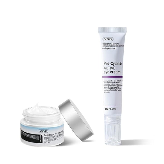 VGO Snail Mucin 92% Moisturizer 1.76 Fl Oz + Eye Cream for Dark Circles and Puffiness 0.5 Fl Oz