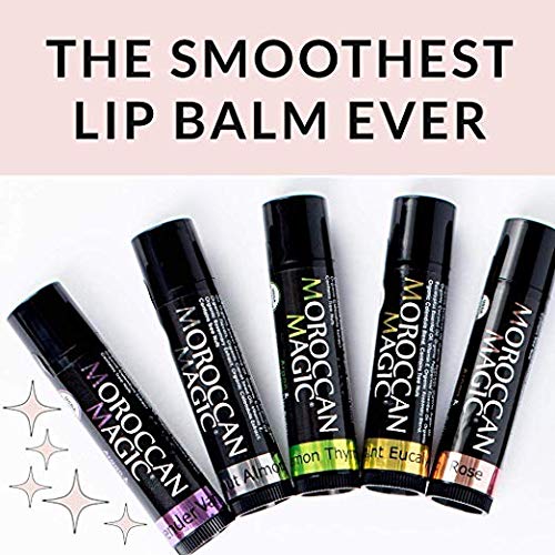 Organic Moroccan Magic Lip Balm 3 Pack | Elderberry & Manuka Honey Lip Balm Set | Chapsticks for Dry Lips | Made with Natural Argan, Essential Oils Lip Moisturizer and Vitamin E | Smooth Application