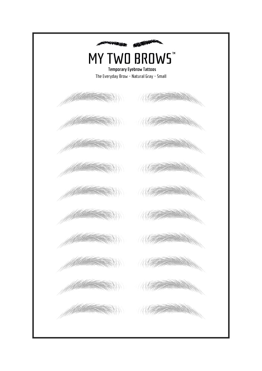 (10 pairs) Natural Gray Temporary Eyebrow Tattoo - Small Size - Waterproof & Smudgeproof - Everyday Brow Style Eyebrow Stickers - Sheet Lasts up to 30 Days - Won't Work on Existing Brows