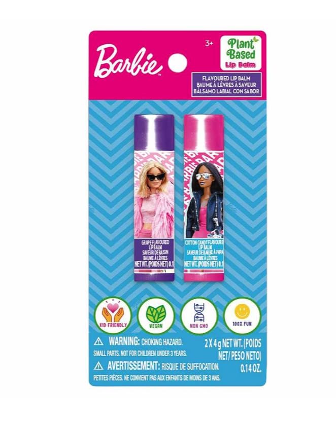 Barbie 2 Lip Balm with Flavors Include Blue Blueberry and Pink Cotton Candy - Lip Balm on Card - 2 Shimmery Lip Balms