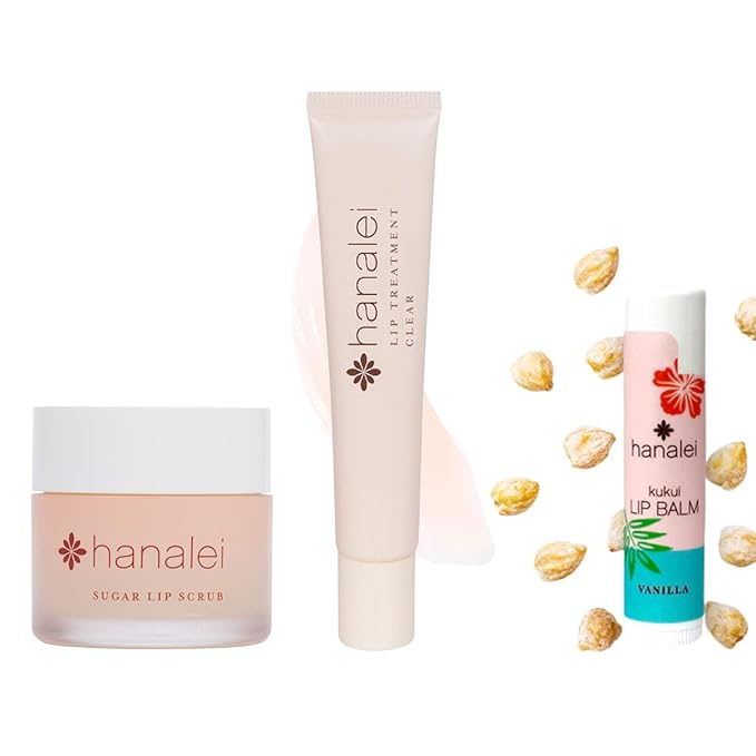 Hanalei Ultimate Lip Care Products Set – Sugar Lip Scrub, Kukui Oil Lip Treatment & Vanilla Lip Balm – Exfoliate, Hydrate & Heal Cracks – Moisturizing, Nourishing Rescue Kit – Skincare Gift