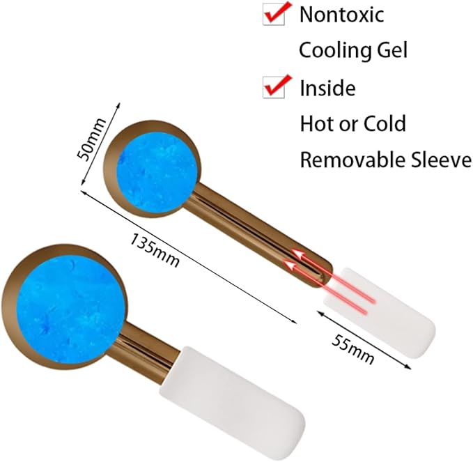 Facial Ice Globes and Roller, Cooling Massager for Face, Eyes and Neck, Cryotherapy Treatment for Puffiness, Dark Circles and Wrinkles (Gold)