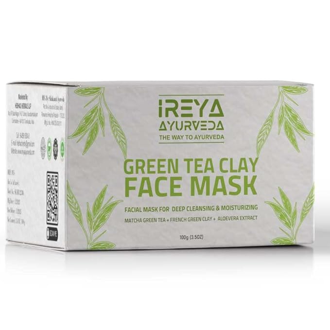 Green Tea Clay Mask with French Green Clay Moisturizing & Hydrating Clay Facial Mask, Deep Cleansing Facial Mask with kaolin clay, Vitamin E, Bentonite Clay, & Aloe Vera Extract