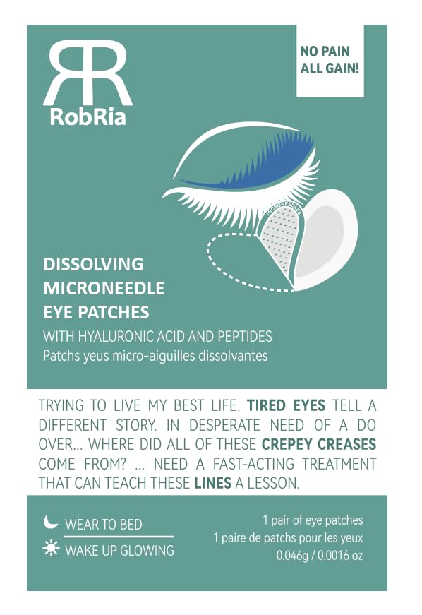 2 Pack Dissolving Microdart Eye Patches with Hyaluronic Acid & Peptides - Target Fine Lines & Wrinkles, Hydrate & Rejuvenate Skin, 2 Pair