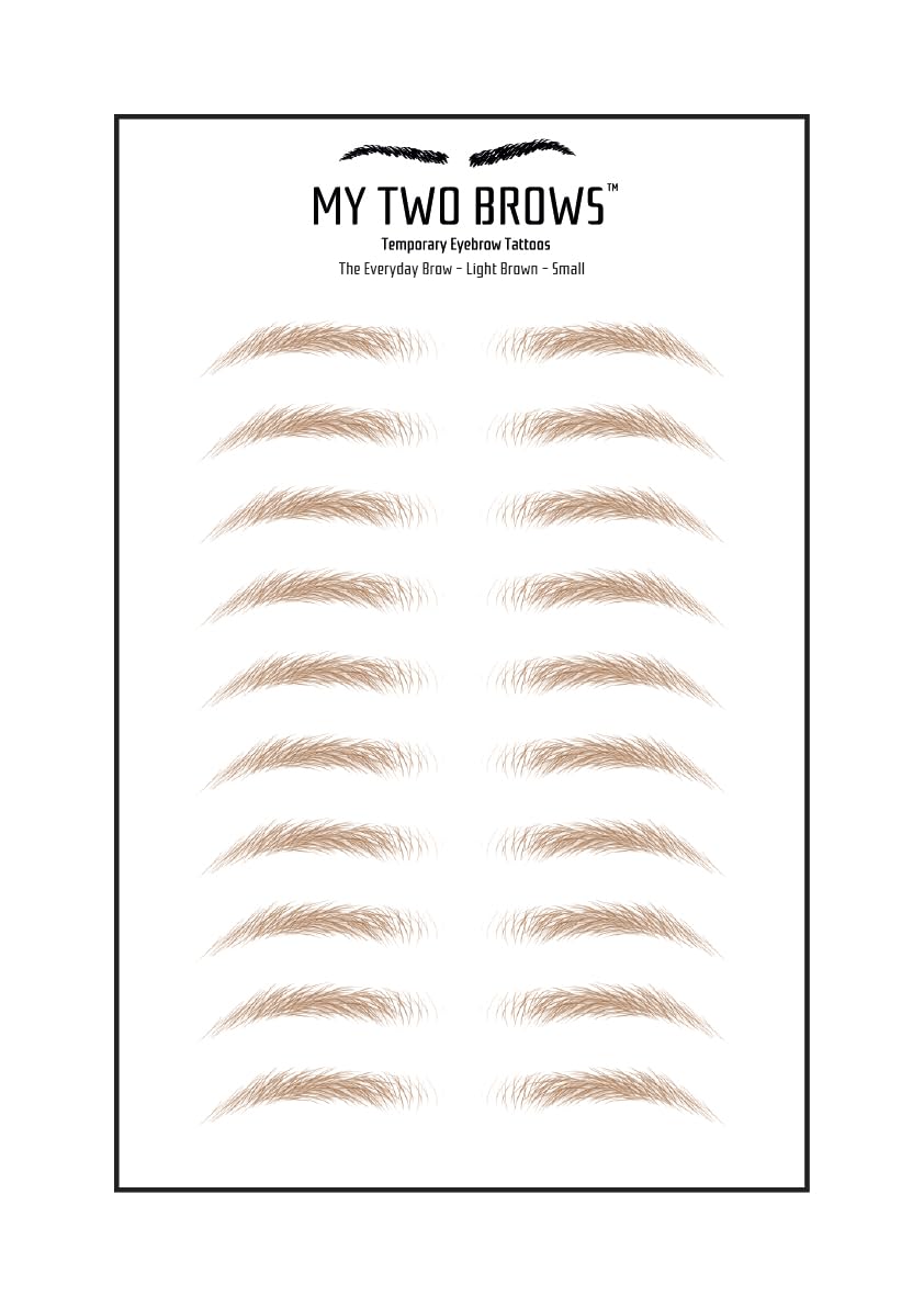(10 pairs) Light Brown Temporary Eyebrow Tattoo - Small Size - Waterproof & Smudgeproof - Everyday Brow Style Eyebrow Stickers - Sheet Lasts up to 30 Days - Won't Work on Existing Brows