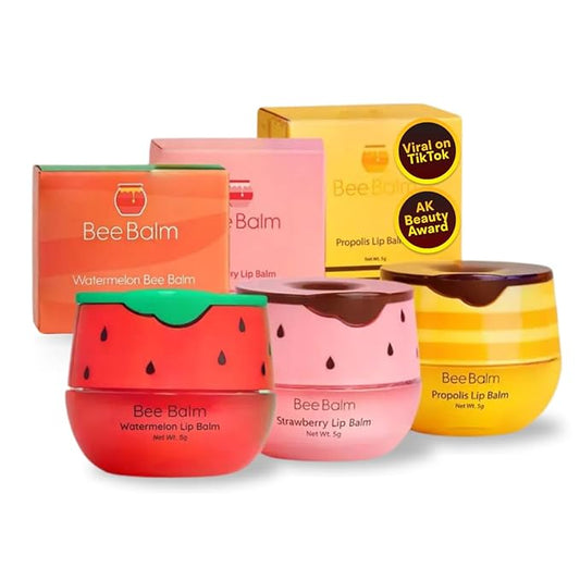 3 Pcs Original My Bee Balm Lip Balm – Hydrating Lip Care with Watermelon, Strawberry & Honey Pot – Moisturizing Balm for Dry, Chapped & Cracked Lips with Propolis, Honey & Vitamin E