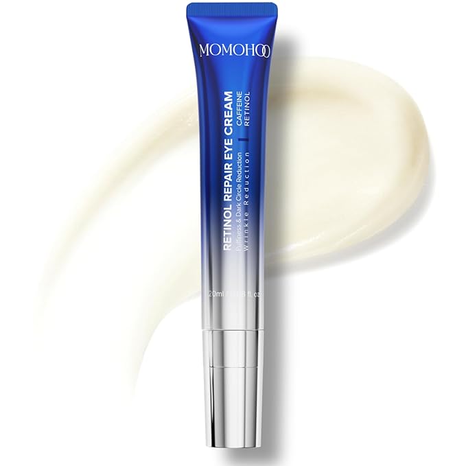 MOMOHOO Retinol Caffeine Under Eye Cream – Anti-Aging Eye Cream with Soluble Collagen for Puffiness, Wrinkles, and Under-Eye Bags, Hydrating & Soothing Formula for Women (0.68 fl. oz)