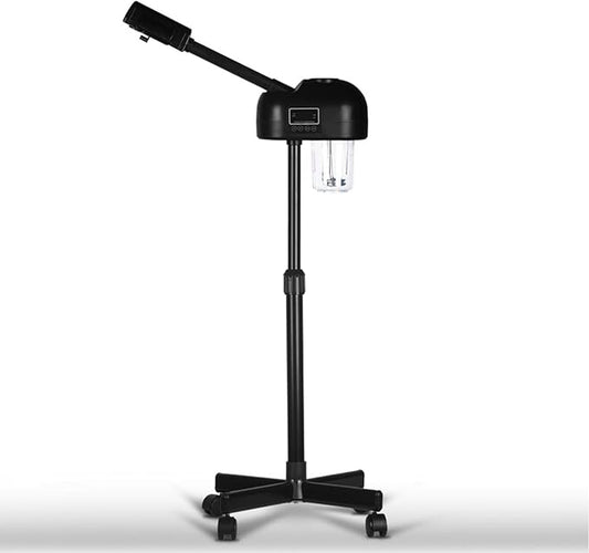 Stand Professional Ozone Facial Steamer with Digital Display, Adjustable Height & Rolling Base, Timer Function, 360° Rotatable Nozzle, Hot Mist Function, Use for Home, Salon SPA (Black)