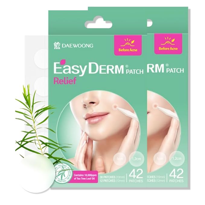 EasyDerm Relief Invisible Patch 2 Packs(84 counts) Contains 10,000 ppm of Tea Tree Oil, Pimple Patch, Ultra slim 0.1mm, Waterpoof, Korean Pimple Patches