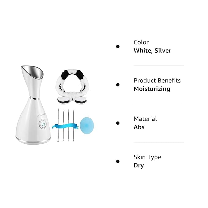GETANYE Nano Ionic Face Steamer - 10X Penetration for Facial, Unclogs Pores, Moisturizing Spa Humidifier with Free Blackhead Remover Kit, Hair Band, Face Brush