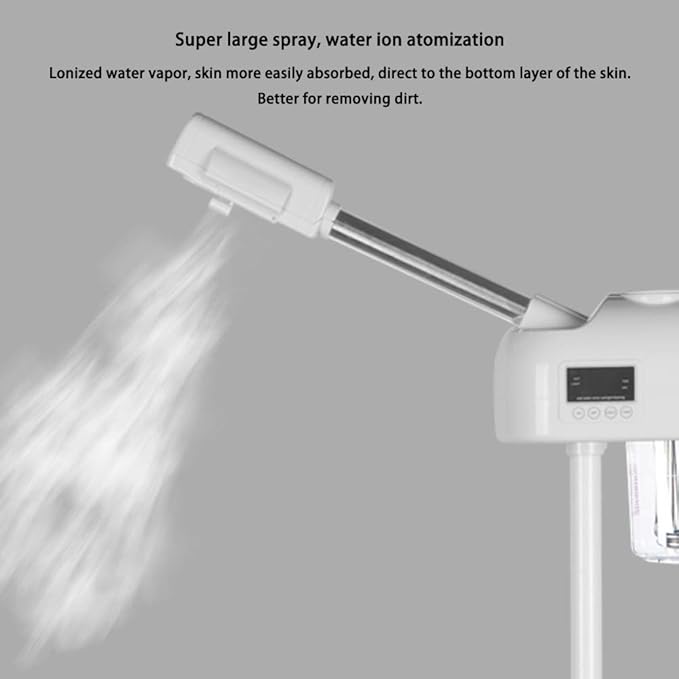 Professional Facial Steamer for Clean Skin, LCD Display, Facial Steamer for Esthetician, Use at Home & Salon, Spa with Hot Mist, Timer Function, Adjustable Height & Rolling Wheels