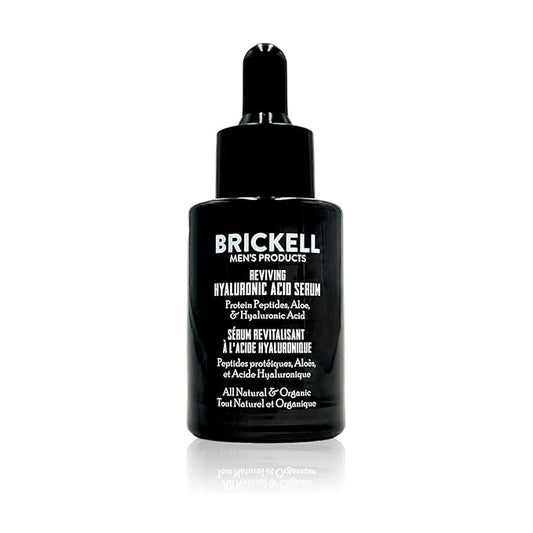 Brickell Men's Anti Aging Hyaluronic Acid Serum for Face, Reviving Day Serum for Men, Natural and Organic with Protein Peptides to Restore Firmness and Collagen, 1 Ounce, Scented