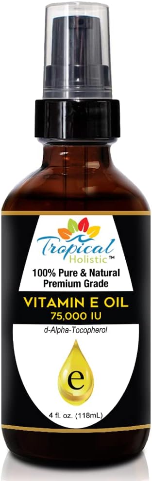 100% Pure Vitamin E Oil (4oz / 118mL) - 75,000 IU Plant Based Natural D-Alpha Tocopherol for Hydrated Skin, Scars, Age Spot, Full Bathe Body Oil, Nails, Face & Hair