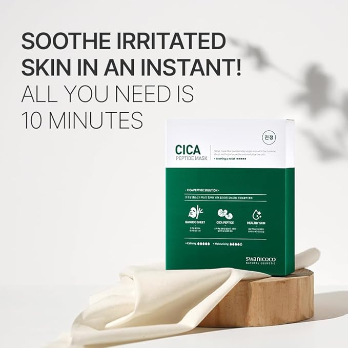 Cica Peptide Mask Cellulose Bamboo Sheet for Soothing Relief Skin Elasticity & Hydration Korean Skincare (10 Pack)