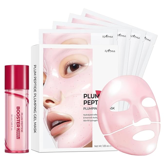 ISNTREE Plum Peptide Booster 2000s 50ml, 1.69 fl oz + Plum Peptide Plumping Gel Mask 30g*4ea