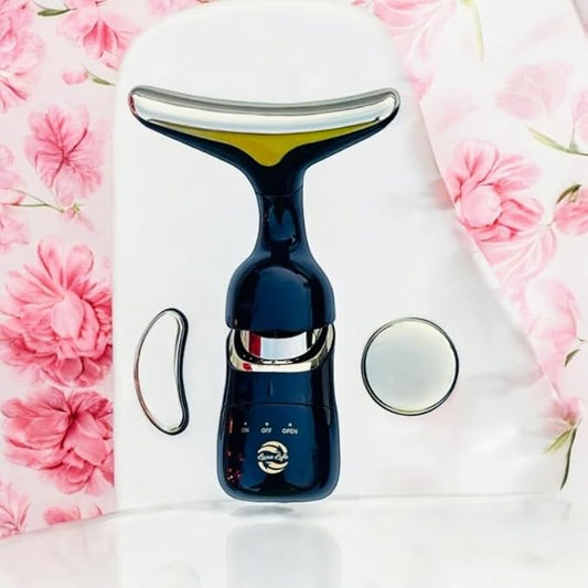 3 Head, Anti-Wrinkle, Tightening, Beautifying, Face and Neck Multi Functioning Vibrating Massager. Battery Operated. Convenient Storage Bag for Ease of Travel.