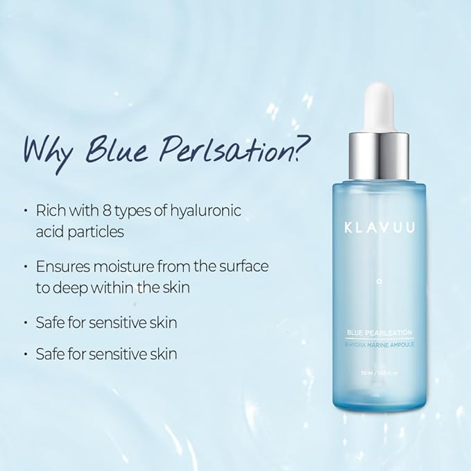 BLUE PEARLSATION 8 Hydra Marine Ampoule - Enriched with Hyaluronic Acid for Dual-Layered Skin Hydration & Panthenol Nourishment - Ideal for Sensitive Skin Types – 1.69 floz