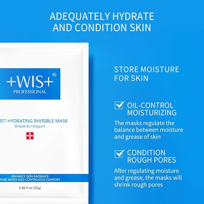 WIS Intensive Hydrating Smoothing Face Facial Sheet Mask 10 Packs, Deeply Moisturizing with Hyaluronic Acid-Witch Hazel for Oil Control & Shrink Pores-Firming & Anti Aging for Men＆Women