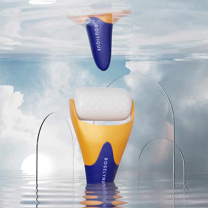 ROSELYNBOUTIQUE Ice Roller for Face Wrinkles Fine Lines Puffiness Stick Massager Facial Skin Care Tools Self Care Gifts for Men Women (Orange Blue)