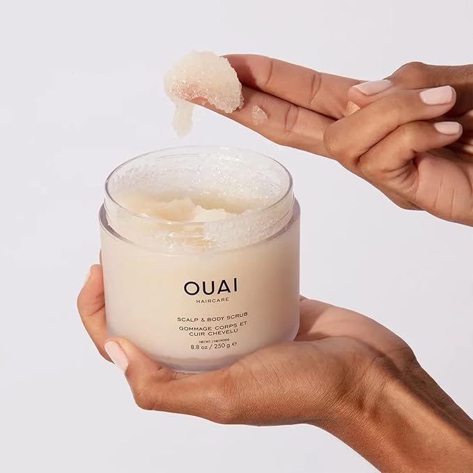 OUAI Scalp & Body Scrub, Melrose Place - Exfoliating Body Scrub with Sugar & Coconut Oil Blend for Smooth, Moisturized Skin - Gentle Scalp Scrub for Removing Product Build Up (8.8 Oz)