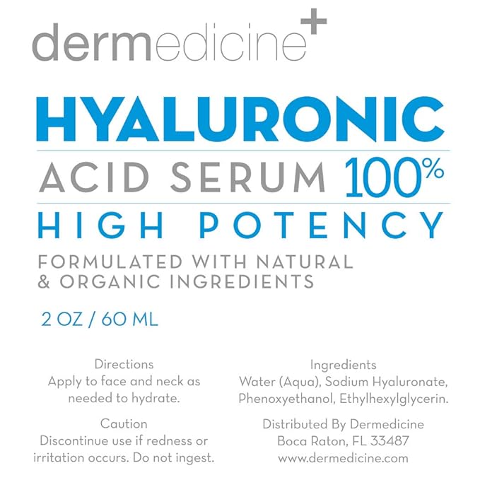 100% Pure Hyaluronic Acid Serum Anti Aging Serum Moisture and Hydration for Your Face 2oz