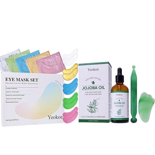 Under Eye Patches for Dark Circles,Puffy Eyes and Jojoba Oil Pure Cold Pressed Unrefined Gua Sha for Healthier hair
