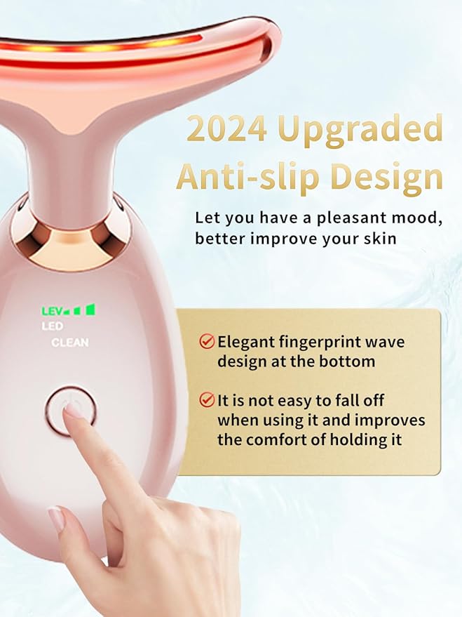 Facial Beauty Device, Multifunctional Facial Skin Care Tools with Vibration, Red and Blue LED Light, 7 Color Led Face and Neck Beauty Device for Home Use, Improve Skin(Glossy Pink)