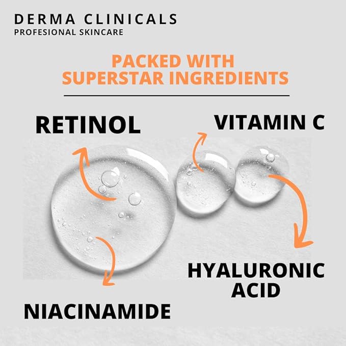 Retinol + Niacinamide B3, Vitamin C, Hyaluronic Acid Serum, Anti-Aging Serum for face, Brightening Firming Hydrating Serum, Fine lines and Wrinkle Face Serum - 8oz