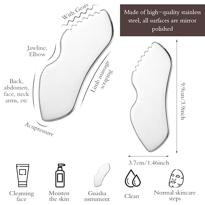 Tyqour 1pcs Stainless Steel Gua Sha Tool, Gua Sha Massage Tool, Gua Sha Body Tool, Face Scraper Tool, Face Gua Sha for Tighten Skin, Metal Gua Sha Tool for Blood Circulation & Lymphatic Drainage
