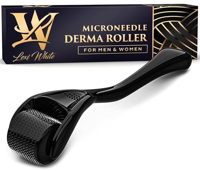 Derma Roller for Skin, Hair & Beard – Women and Men Titanium Microneedling Roller for Face & Scalp, Safe & Easy to Use - Charcoal