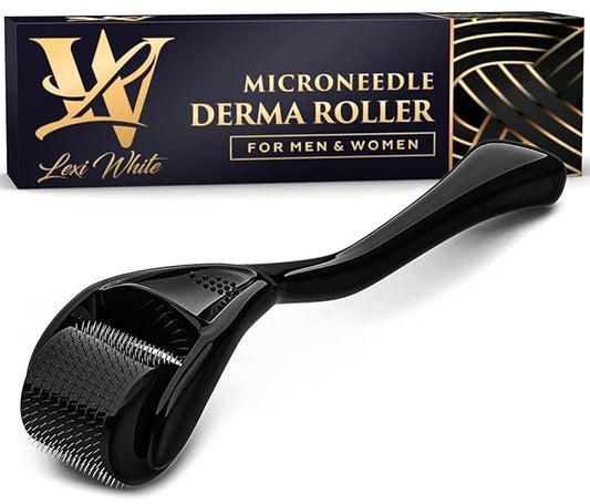 Derma Roller for Skin, Hair & Beard – Women and Men Titanium Microneedling Roller for Face & Scalp, Safe & Easy to Use - Charcoal