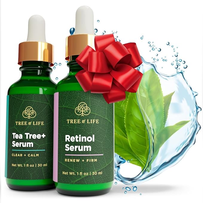 Tree of Life Retinol Serum & Tea Tree Serum for Face - Skin Care Duo Serums to Brightening Dark Spot, Smooth Dry & Sensitive Skins - Suitable for Anti-Aging, Wrinkle, & Acne - Dermatologist Tested