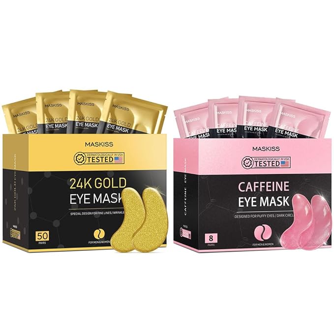 24k Gold Under Eye Patches & Caffeine Eye Masks, Collagen Eye Patches for Dark Circles Undereye Bags Wrinkles and Puffiness, Eye Skin Care Gift for Her