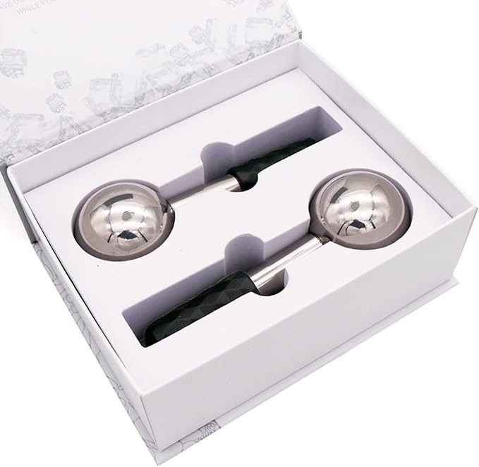 Facial Ice Globes and Roller, Cooling Massager for Face, Eyes and Neck, Cryotherapy Treatment for Puffiness, Dark Circles and Wrinkles (Silver)