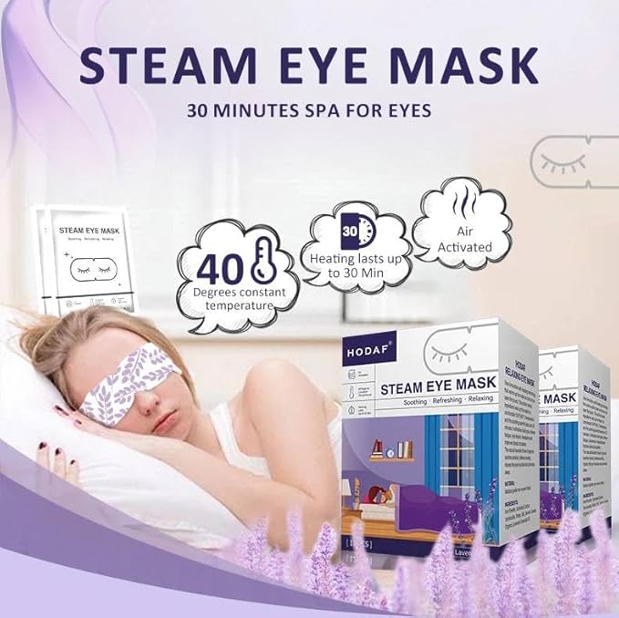12 Packs Lavender Steam Eye Mask for Dry eyes, Heated eye mask Reduces Dark circle puffiness, Disposable Eye compress warm compress for eyes relax sleep mask