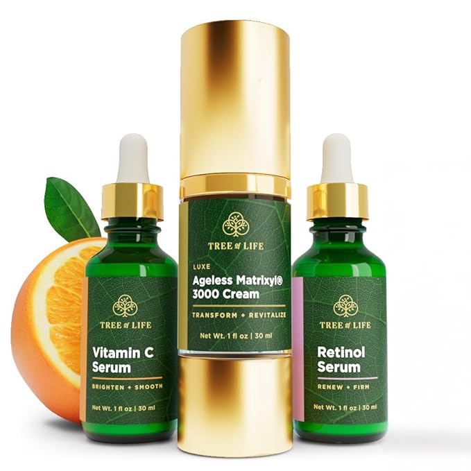 Tree of Life Rejuvenation Pack with Vitamin C Serum + Retinol Serum + Luxe Ageless Matrixyl® 3000 Cream, Tighten and Lift Trio, 3 count x 1oz