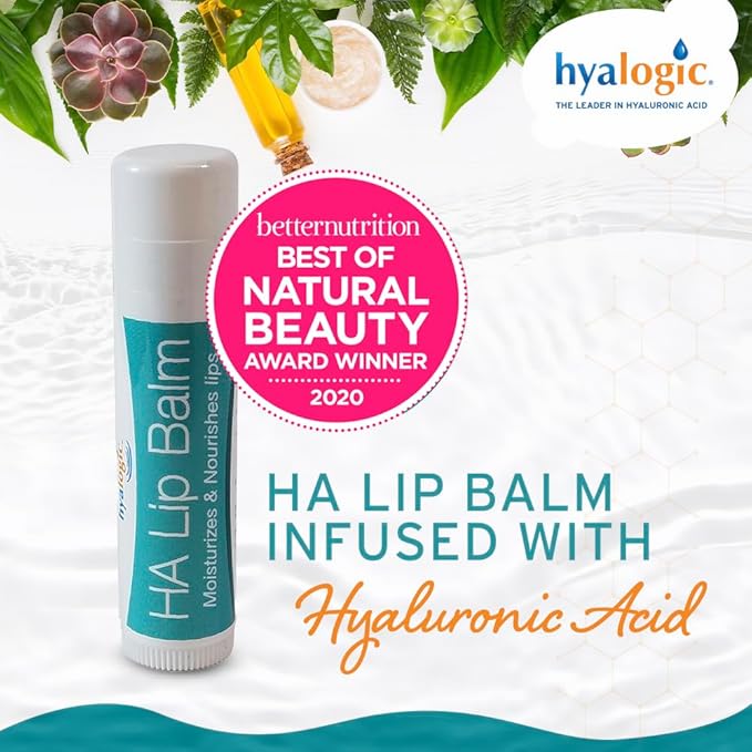 Hyalogic HA Lip Balm - Hyaluronic Acid & Organic, Natural Coconut Oil - Soothes Dry, Chapped Lips - Plumping, Moisturizing & Nourishing - Unflavored - Fragrance & Dye Free - 4.25g - 1 Stick