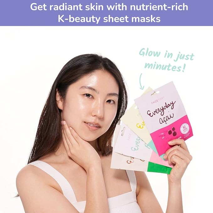 FACETORY K Beauty Face Mask Skin Care - EVERYDAY 8 COLLECTION Sheet Mask Set | Natural Premium Korean Face Mask For All Skin Types - No Sulfates No Parabens (8 pc)