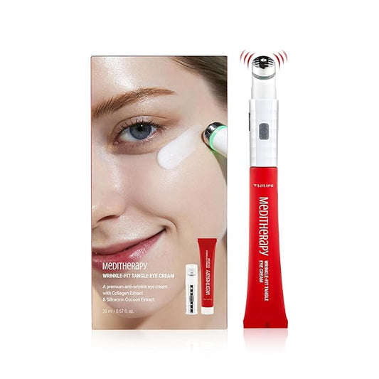 MEDITHERAPY Wrinkle-fit Tangle Eye Cream, Chargable Device Tip + Protein Collagen EyeCream, All-in-One Under Eye Treatment, 0.67 fl oz, Eye Massager (Cream+Device)