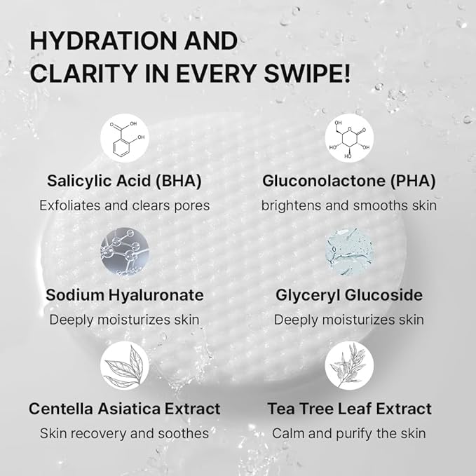 Needly Daily Toner Pad, Exfoliating Facial Pads with BHA & PHA, Deep Hydration, Pore Minimizer for Face, Centella, Tea Tree, High Volume Essence, Extra Large Cotton Pad, Korean Skin Care (60 Pads)