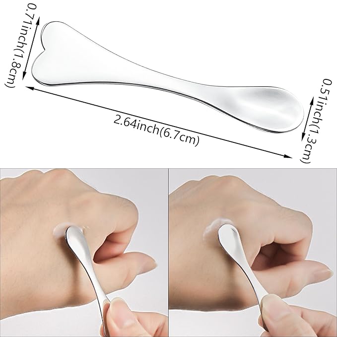 Aswewamt 6Pcs Mini Metal Makeup Spatula Facial Massage Scoop Heart-shaped Skincare Spatula Silver Cream Dig Beauty Spoons Reusable Cosmetic Applicator for Mixing and Sampling Face Mask Cream Lotions