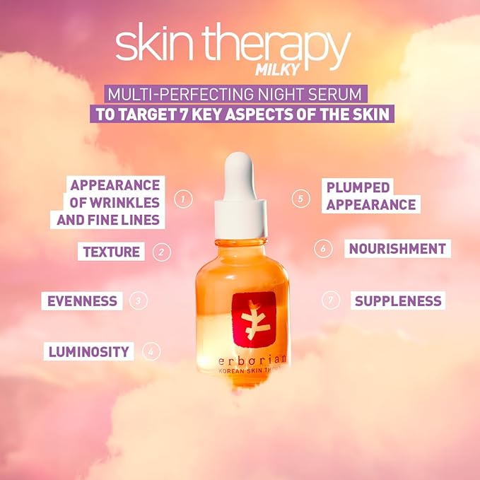 Erborian Multi-Perfecting Milky Night Serum, Skin Therapy, for Wrinkles & Fine Lines, Texture, Evenness, Visible Results after 1st Night - Hydrating with 10% PHA, Hyaluronic Acid- Korean Skincare